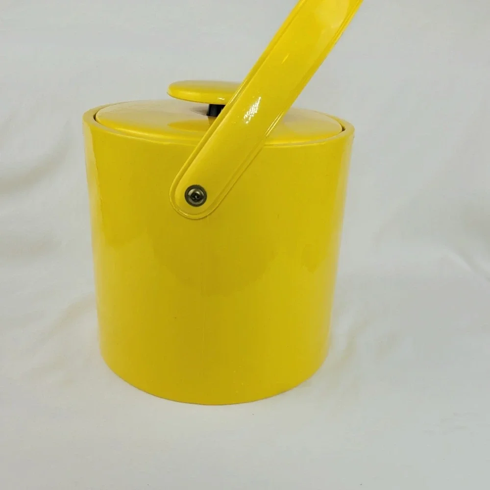 Vintage Mid Century Modern Yellow Insulated Ice Bucket with Lid and Handle